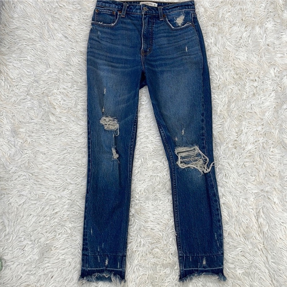Abercrombie & Fitch Curve Love High Rise Skinny Jeans Dark Ripped Wash Size 2